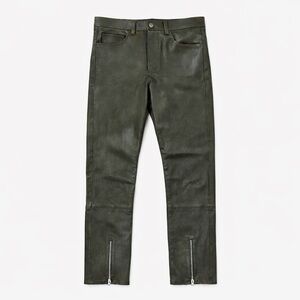 HELMUT LANG lamb leather pants ankle zip slim fit olive green size 6